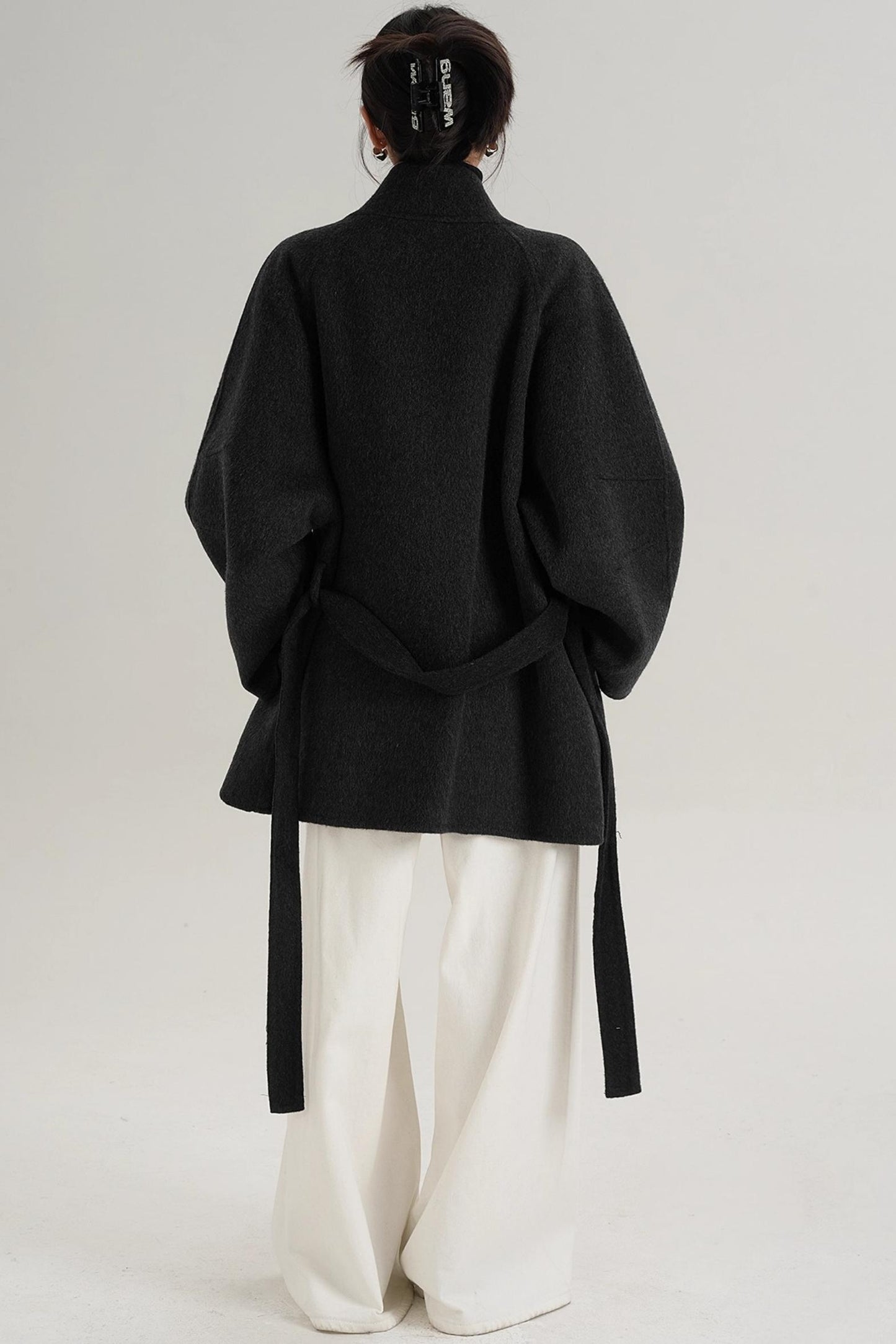 Elegant Woolen Lace-Up Coat