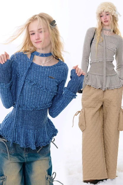 Retro Ruffled Knit Top