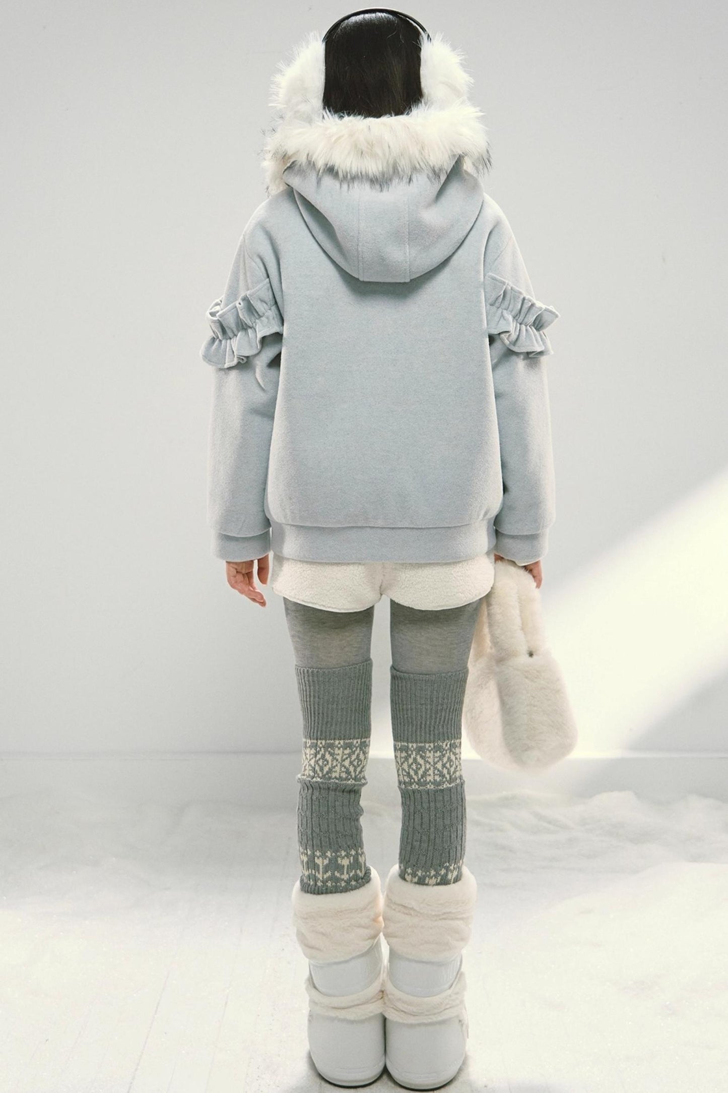 Pink Lace Fur Hooded Tweed Jacket