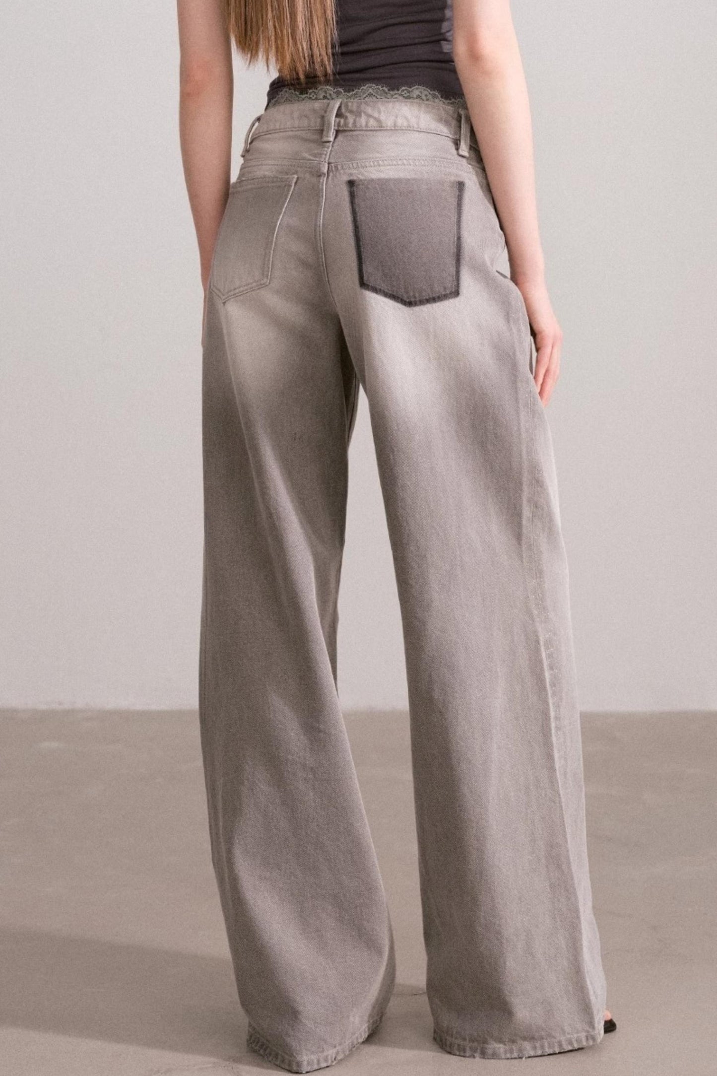 Vintage Lace-Waist Wide-Leg Jeans