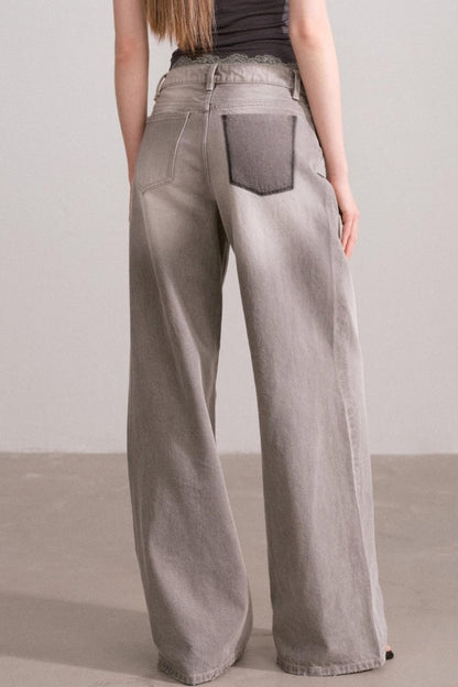 Vintage Lace-Waist Wide-Leg Jeans