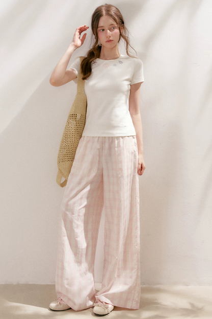 Linen Plaid Wide-Leg Pants