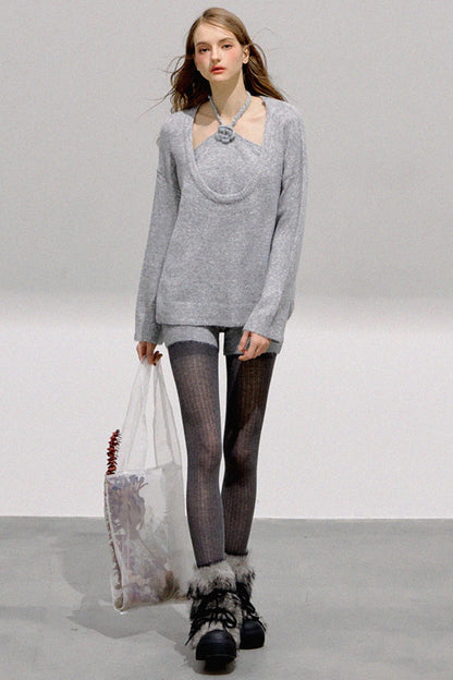 French Flower Halter Sweater Set-Up