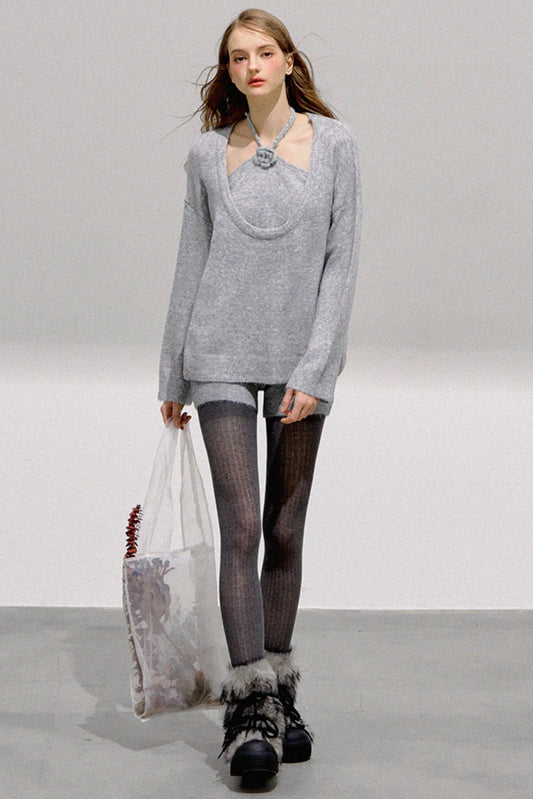 French Flower Halter Sweater Set-Up