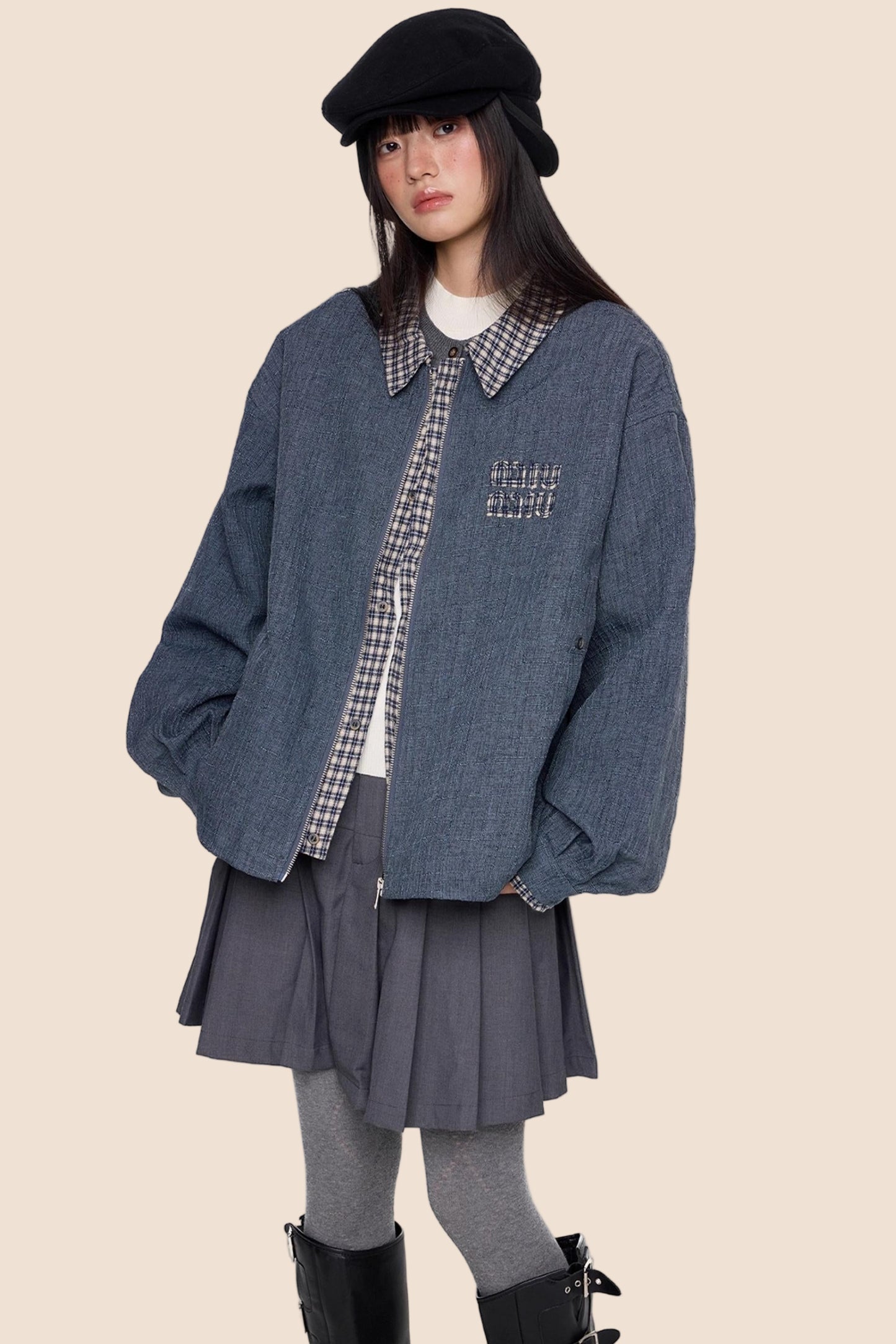 Autumn Embroidered Plaid Jacket