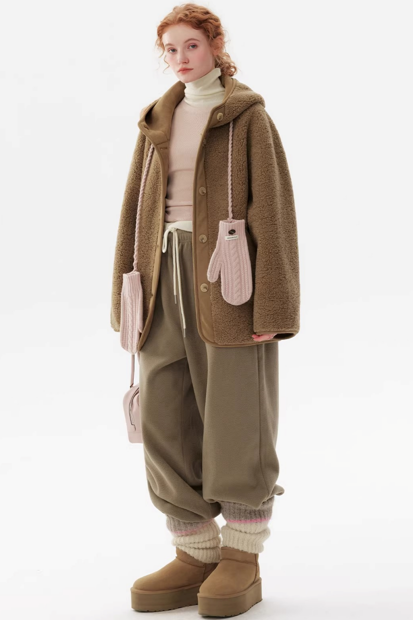 Retro Camel Hooded Fur Coat