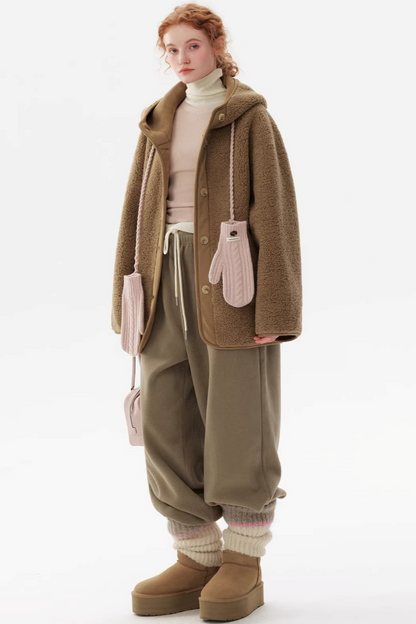 Retro Camel Hooded Fur Coat