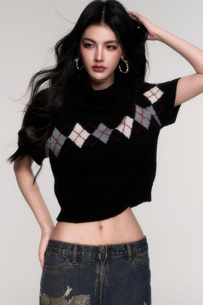 Trendy High Neck Short Sleeve Top