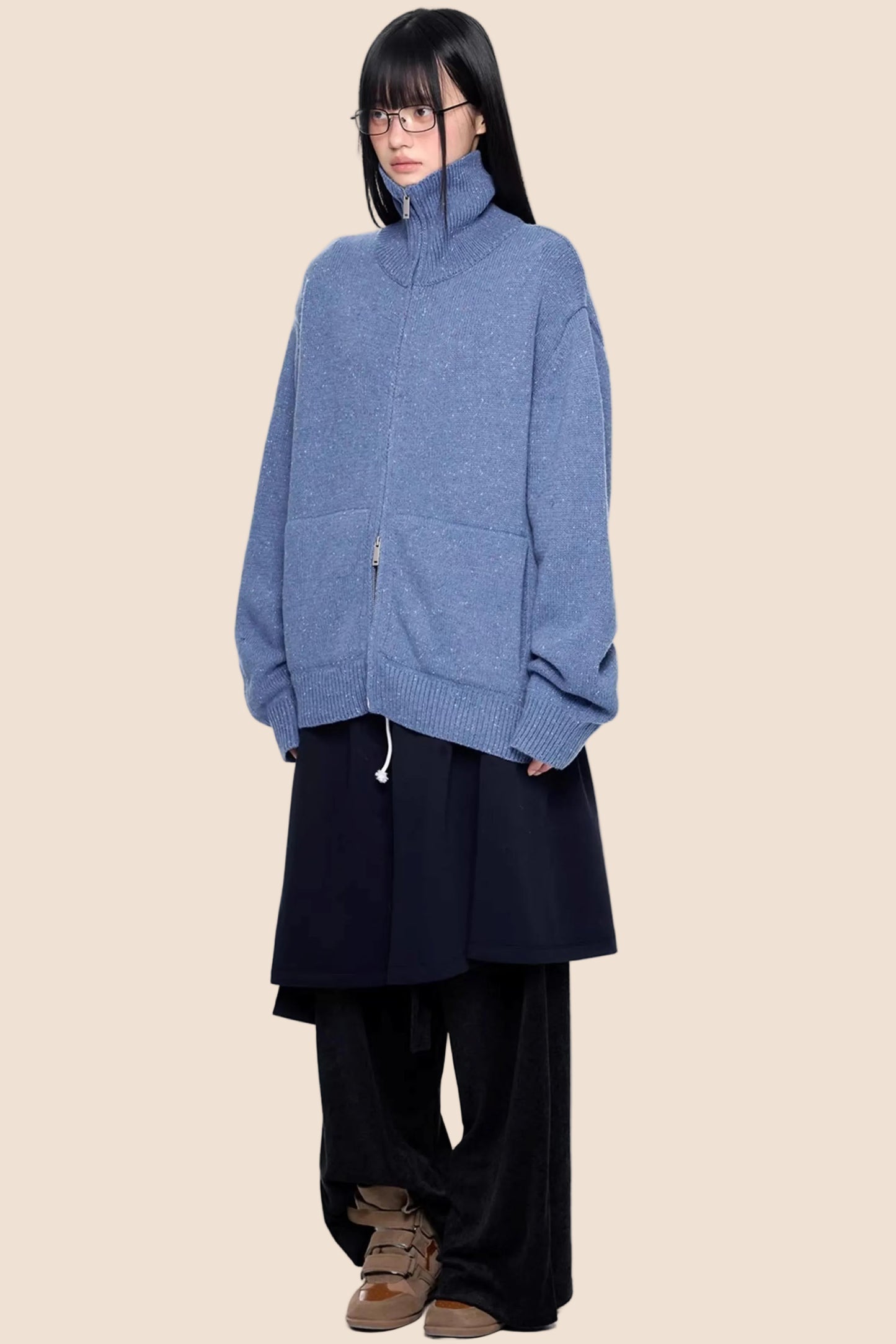 High-Neck Knitted Cardigan