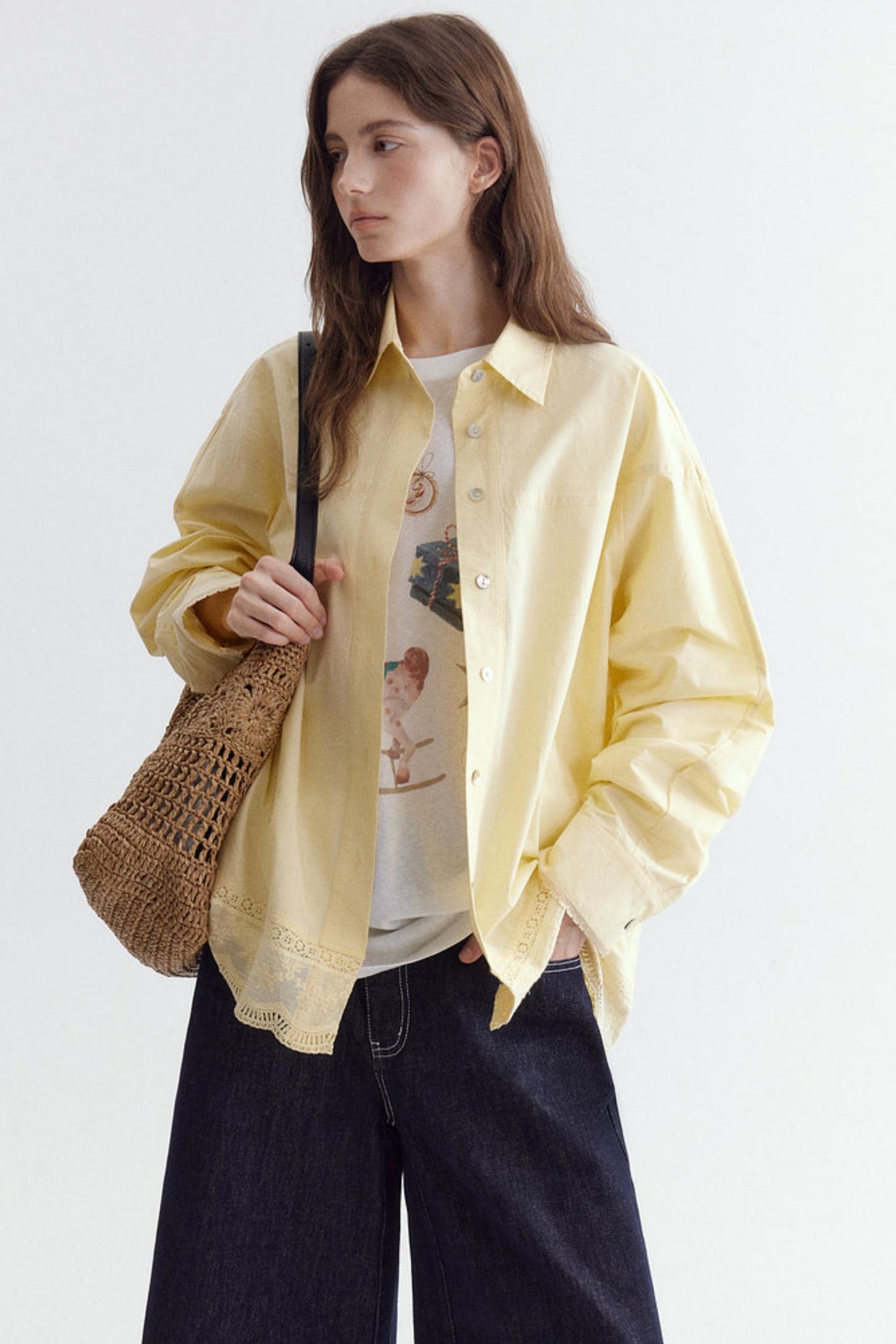 Embroidered Lace Hem Shirt