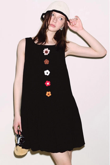 Breathable Linen Crochet Flower Dress