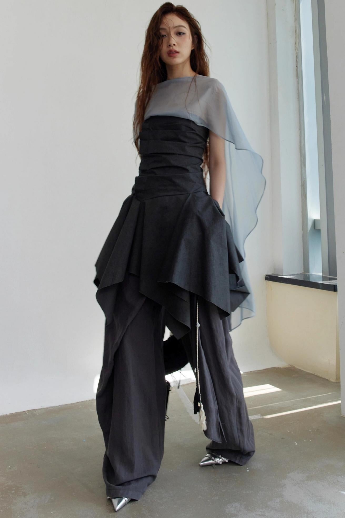 Wax-Dyed Asymmetric Hem Vintage Vest