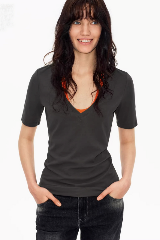 깊은 V넥 슬림 탑