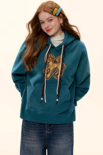 Embroidered Fleece-Lined Hoodie Sweater