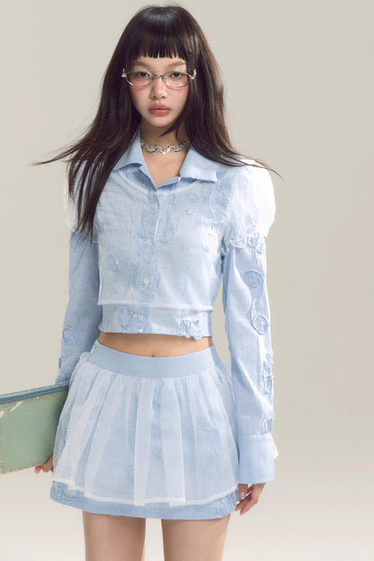 Organza Stripe Skirt Shirt Set-Up