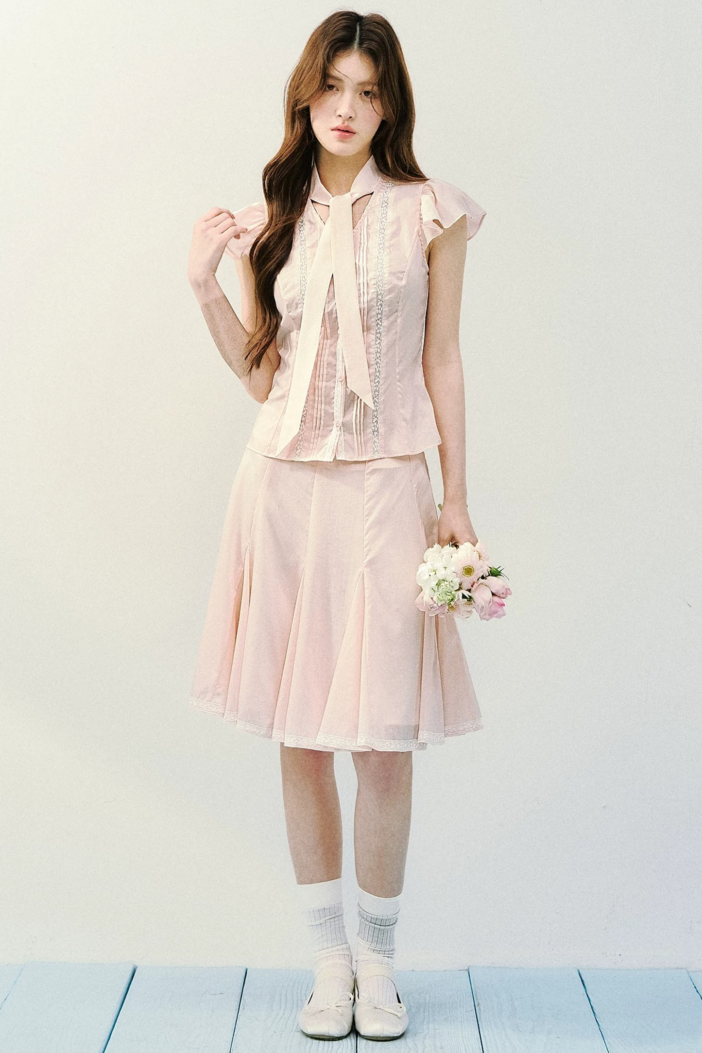 Conjunto de blusa de seda de morera bruma ligera