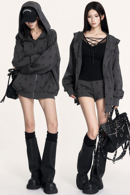 Hot Girl Hooded Sweatshirt Jacket Set-Up
