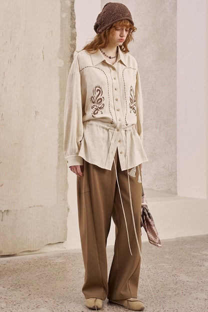 Vintage Striped Suede Embroidered Shirt