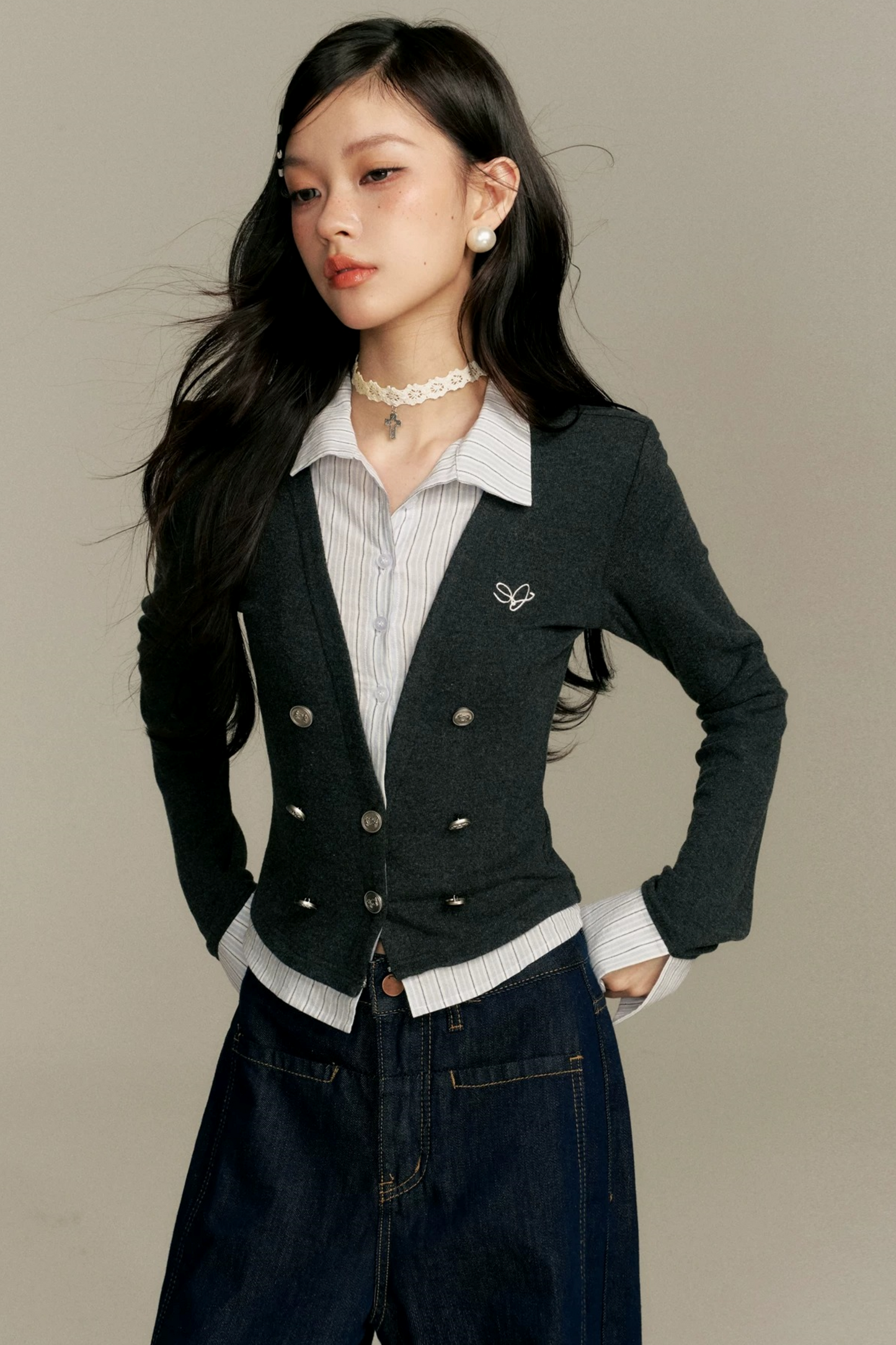 Contrasting Fake Two-Piece Top
