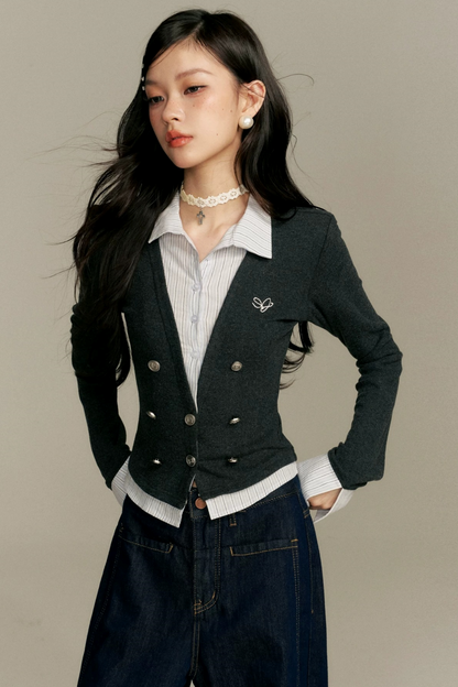 Contrasting Fake Two-Piece Top