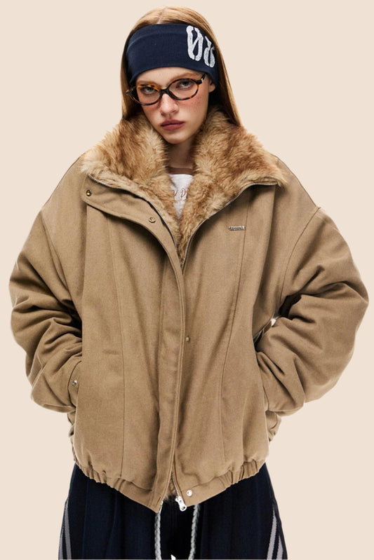 EZEK American retro Berg geschnitzt Pelzkragen Jacke Frauen Winter neue Fleece verdickt Bomber System zu überwinden gepolsterte Jacke