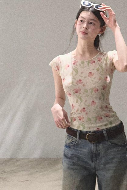 Linen Floral Cinched Top
