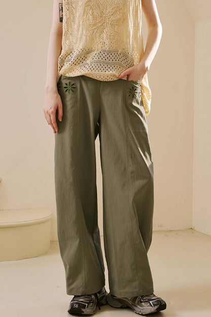 Embroidered Denim Scimitar Pants