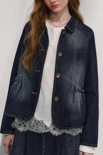College-Style Denim Jacket Set