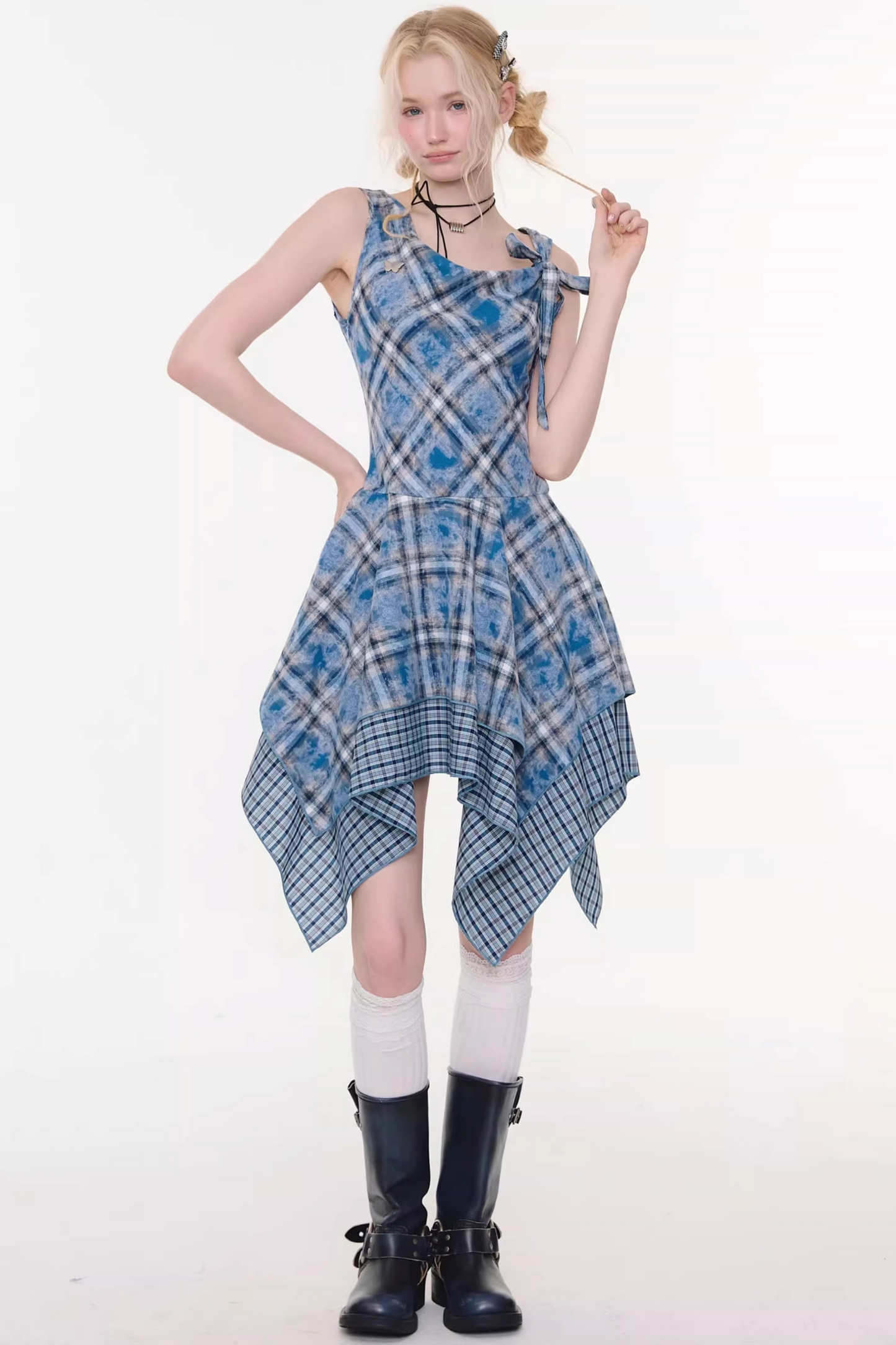 Sea Mist Blue Plaid Dress