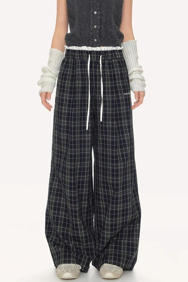 Retro Check Drawstring Pants