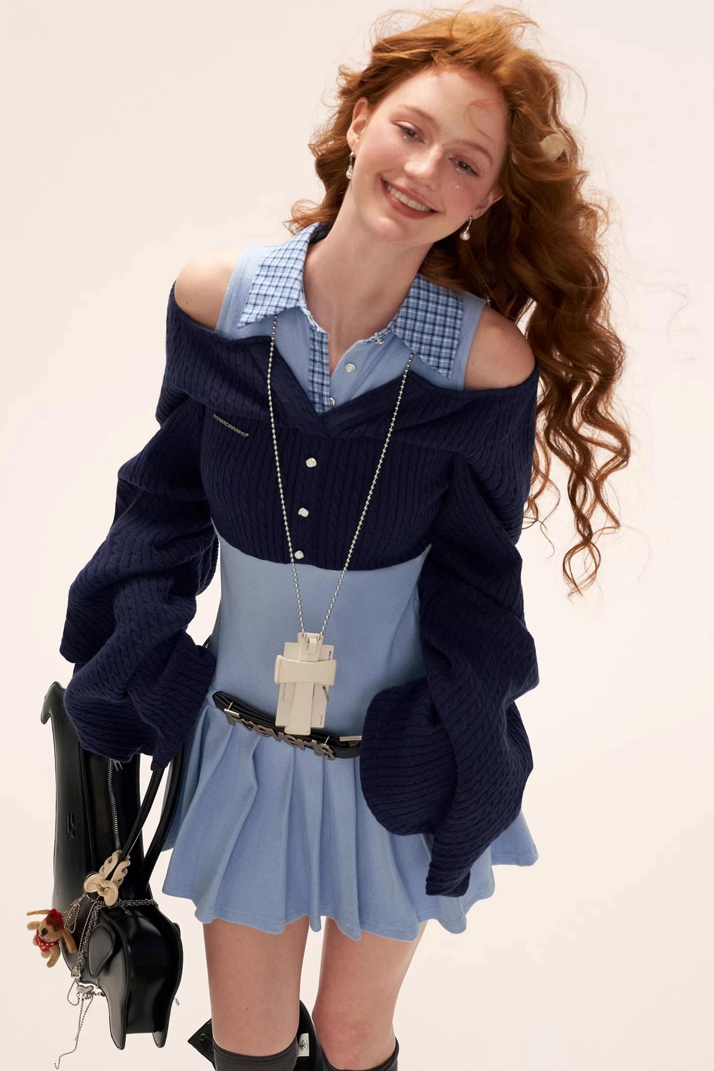 Patchwork Two-Piece Collar Dress