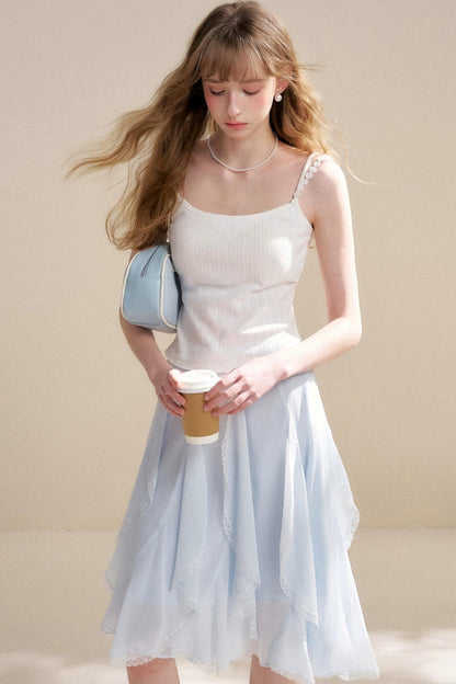 Irregular Ruffle Lace Skirt