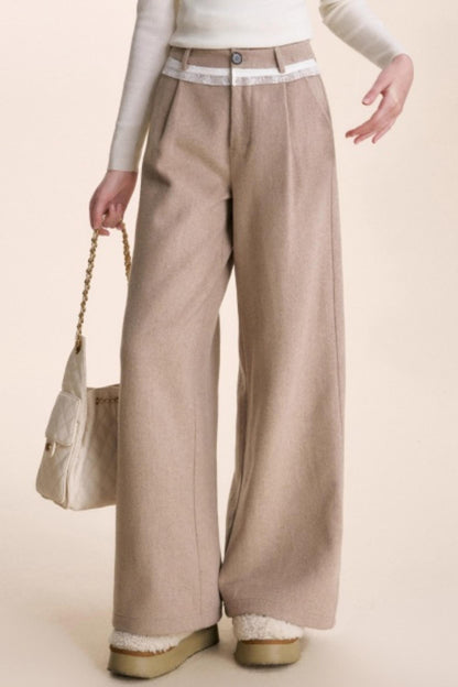 Lace Patchwork Wool Wide-Leg Pants