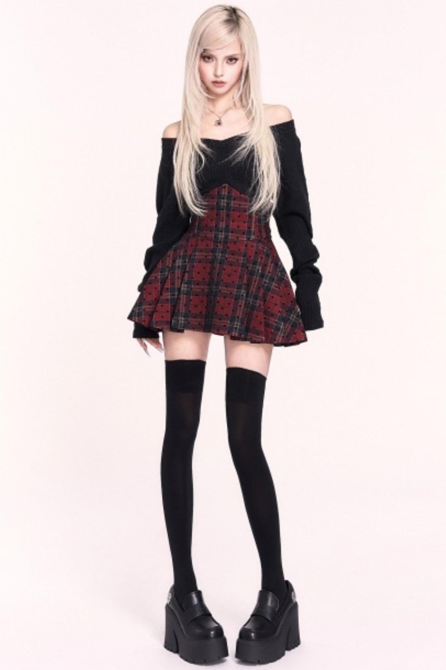 Sweet Plaid High Waist Pleated Skirt