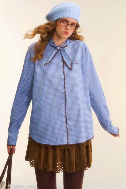 Retro Plaid Embroidery Shirt