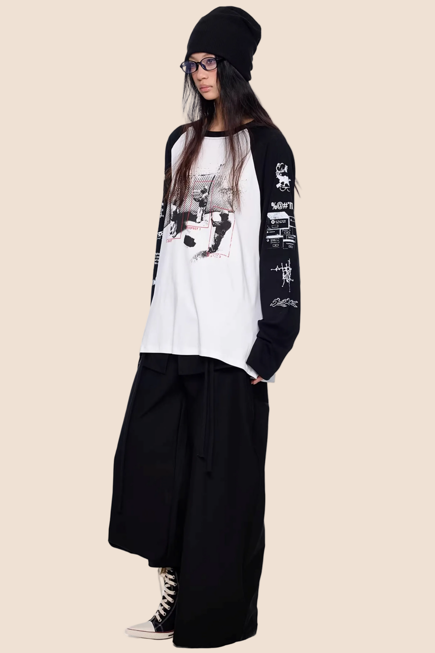 Retro-Farbblock-Raglan-Oberteil