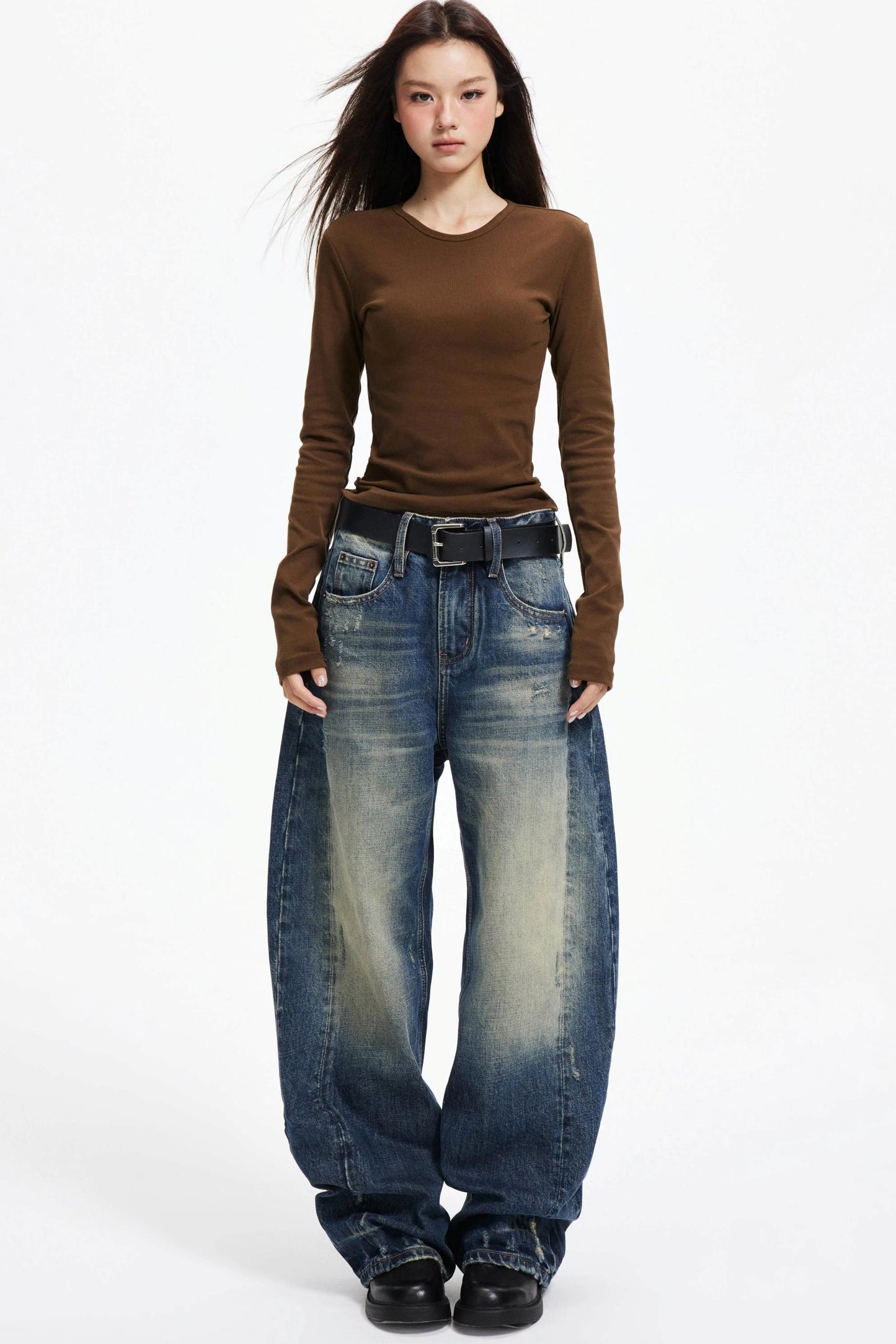 American Distressed Denim Wide-leg Pants