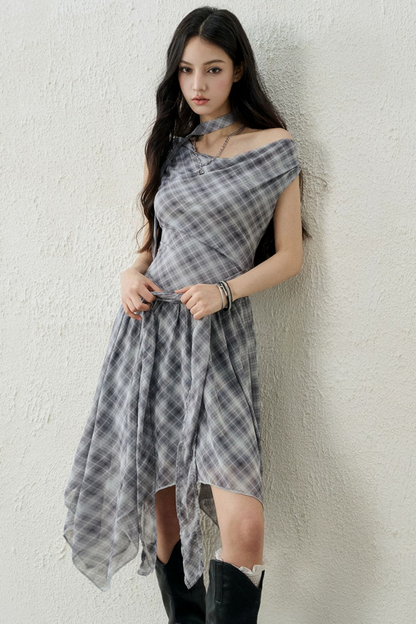 Plaid Irregular-Hem Dress