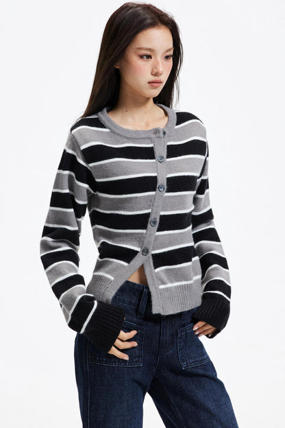 Retro Striped Knit Cardigan