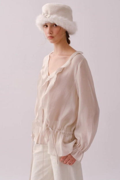 Lyocell Ruffled V-Neck Top