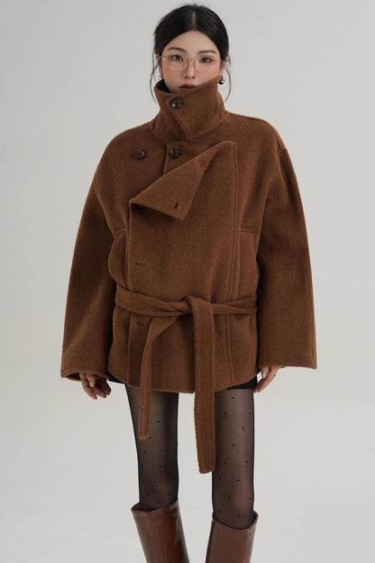 Elegant Woolen High-Waisted Coat
