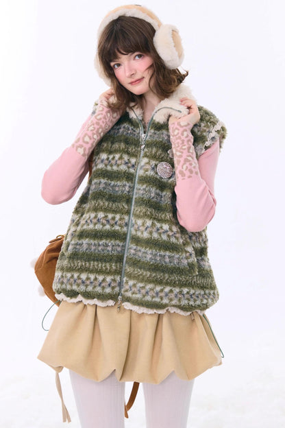 Retro Fair Isle Fleece Vest Jacket