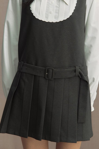 Fake Two-Piece Bow Lace-Up Shirt Dress