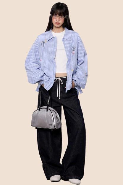 Cartoon Print Plaid Jacket