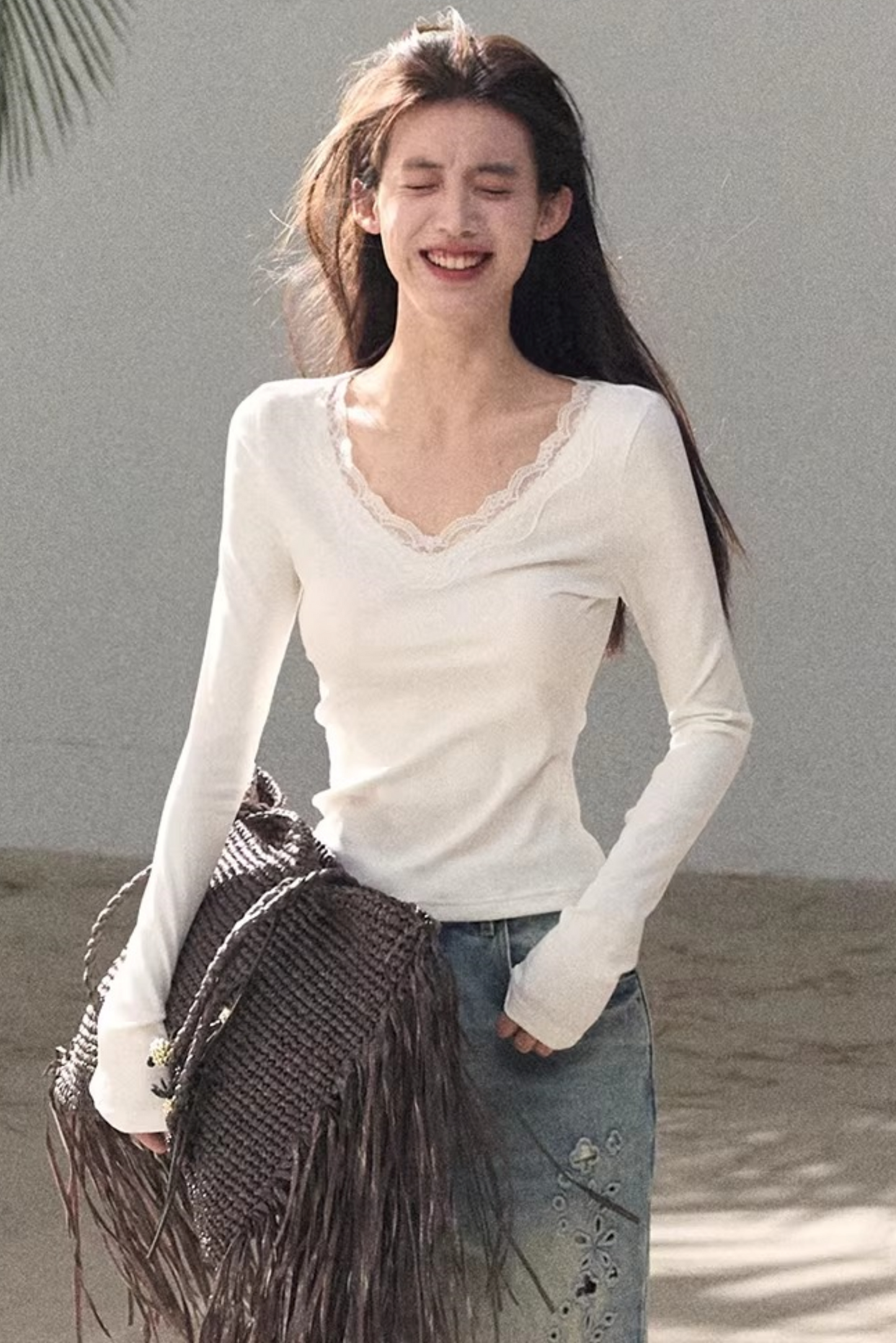 Lace V-Neck Slim-Fit Top