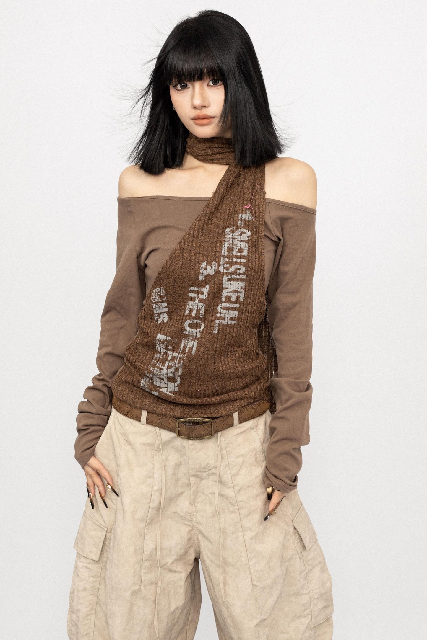 Niche Design Off-Shoulder Coffee Top