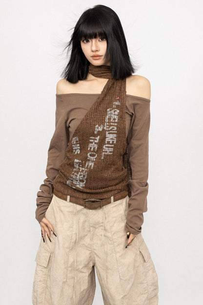 Niche Design Off-Shoulder Coffee Top