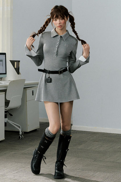 Gray Knit Polo Dress