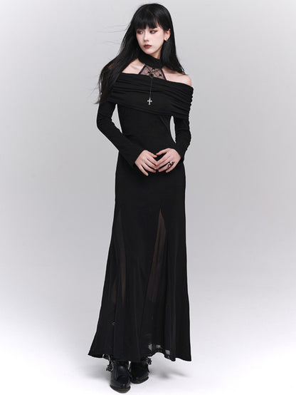 Ghost Girl, Ein-Schulter, Neckholder-Kleid, Damen High-End Sense, Kalt, Einzigartig, Rock, Dunkle Damenmode