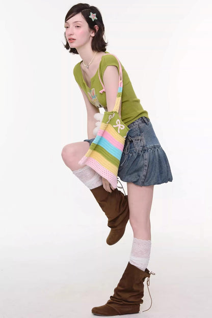 Green Rabbit Print Top